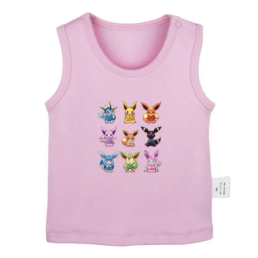 Милый Pokemon Mr. Mime eevee Семья Glaceon Jolteon Ash Ketchum шляпа логотип Серый Розовый новорожденных Детские майки футболки малышей жилет без рукавов - Цвет: YcBabyYV983P