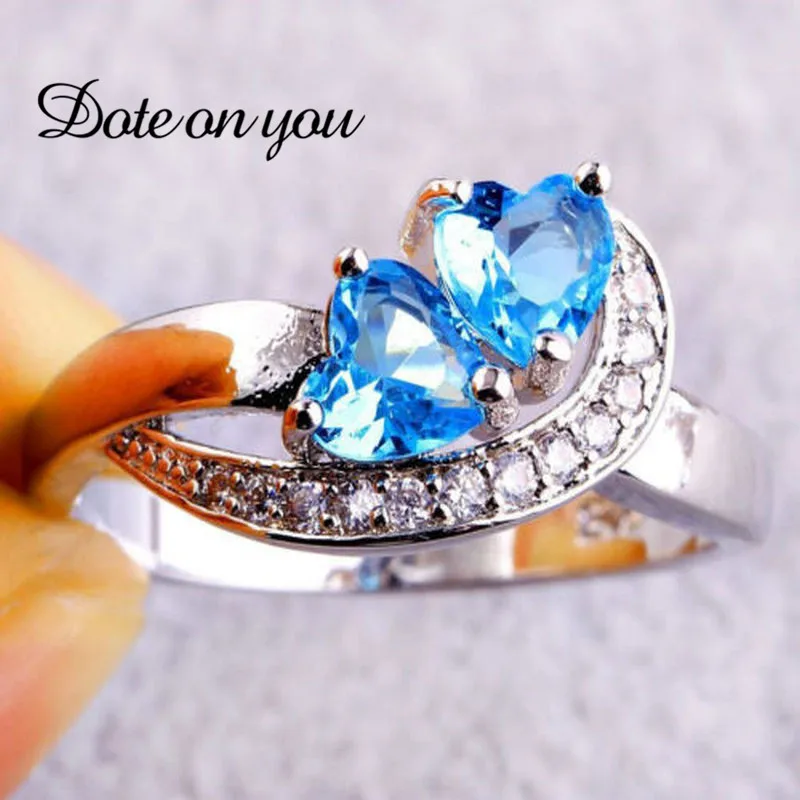 Vintage Rings Romantic Heart Finger Rings New Love Blue Cz Zircon ...