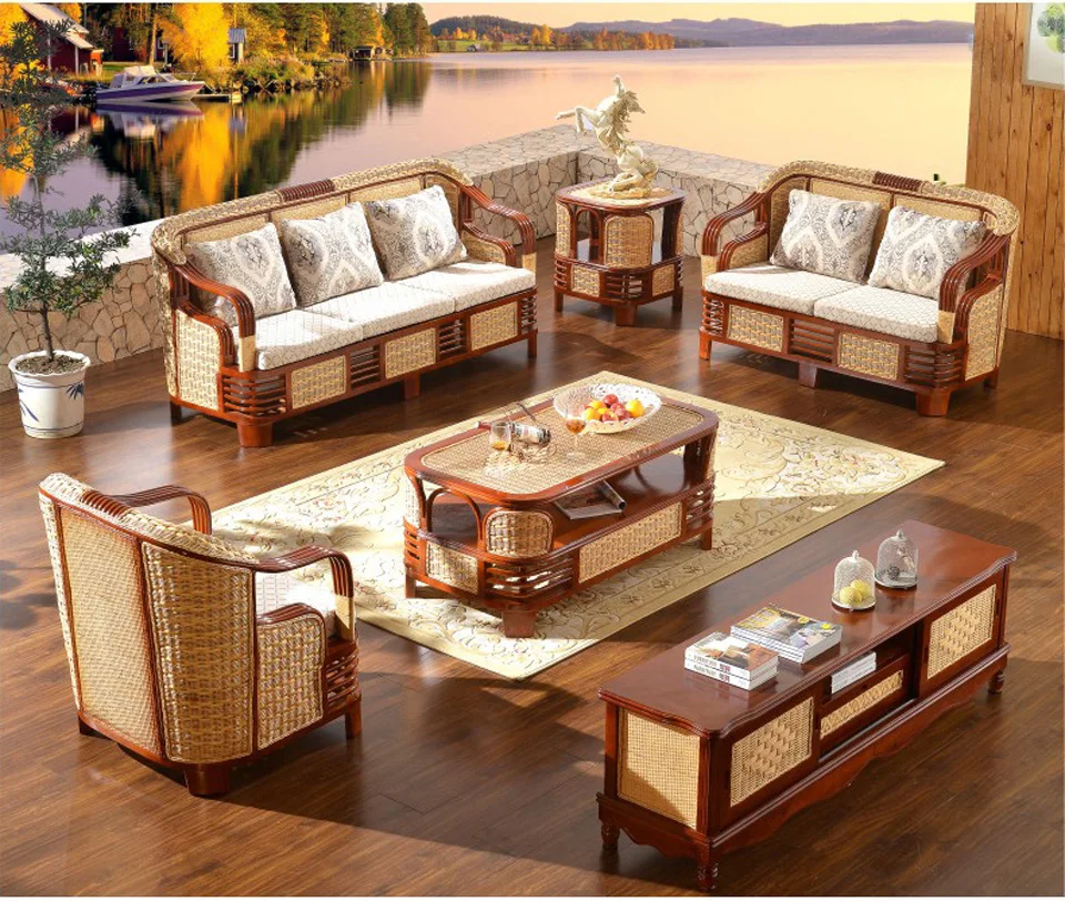 Высококачественная садовая мебель, мебель для патио, уличная мебель из ротанга, диван, чайный столик, плетеная мебель из ротанга с амортизацией