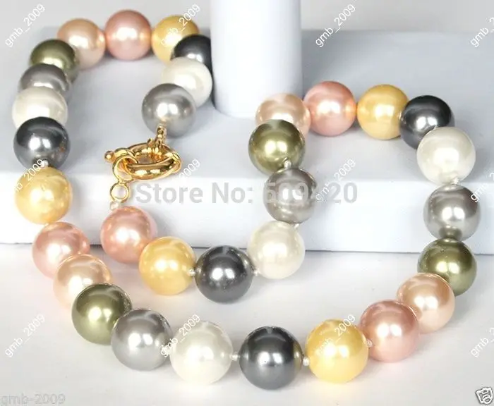 

Free Shipping Wholesale>10mm/ Mix Color Genuine South Sea Shell Pearl Necklace 18