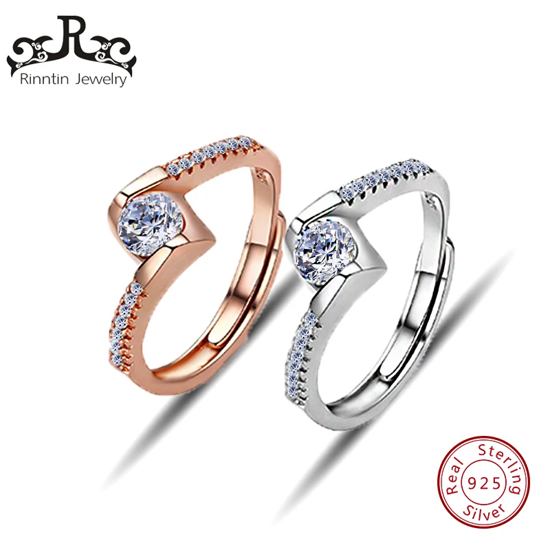 

Rinntin 100% Pure Sterling Silver Women Wedding Rings With AAA Shiny Zircon Eternity Promise Ring Engagement Jewelry Gift TPSR08