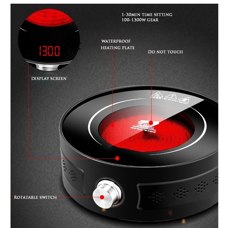 DMWD мини безызлучательной Электрический Плита конфорки 220V для Еда кипения тушения жарки выпечки горячий горшок Чай Плита варочная панель 1300W