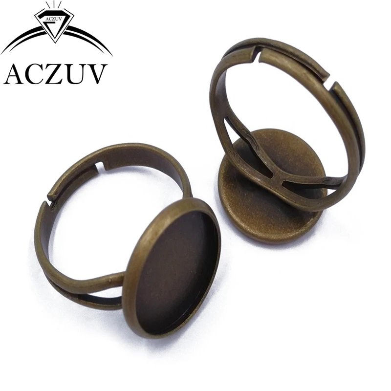 

200piece Antique Bronze 10mm 12mm 14mm 16mm 18mm 20mm Adjustable Ring Blanks Glass Cabochon Base Bezel Ring Settings RSB005