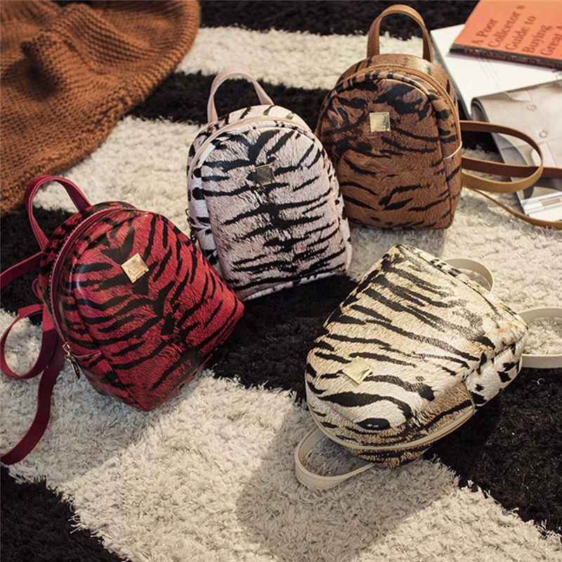 

Women cute Bag small backpack for Teenagers PU leather mini shoulder bag Fashion Wave Tiger Leopard print Shoulder Bag mochila