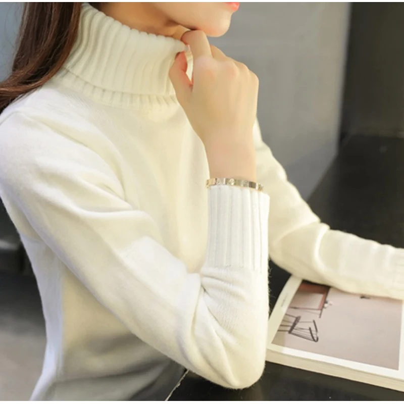 

Winter Turtleneck Knitted Women's Sweater Jersey Thick White Black Long Sleeve Womens Pullover 2019 Autumn Loose Sweaters Female