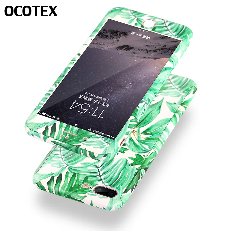 

360 Degree Full Protection Case For iPhone X 5 5S SE 6 6s 7 8 Plus Plant Leaf Marble Geometry Hard Cover For iPhone X 10 Capa