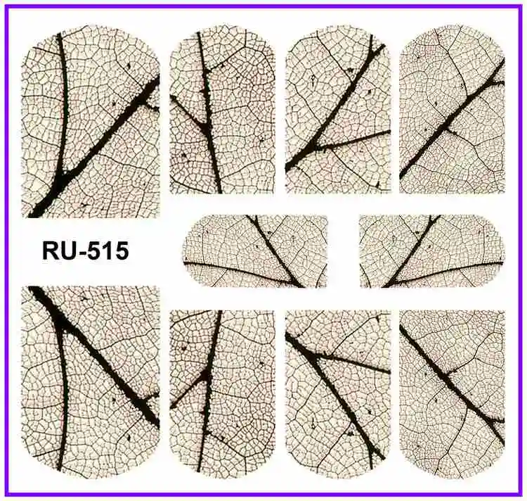 UPRETTEGO дизайн ногтей Вода Наклейка полное покрытие цветок X RAY прозрачный лист лозы ветка дерева зеленый желтый RU511-516 - Цвет: RU515