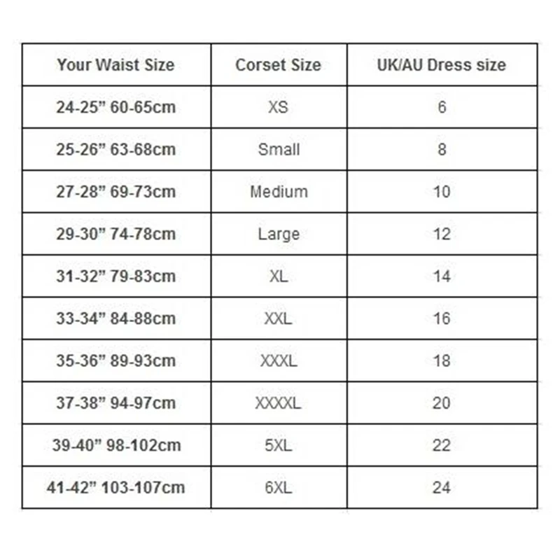 corset size 1
