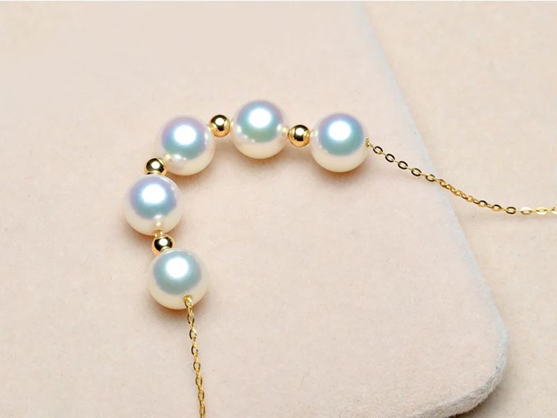 Sinya Cute 18k gold beads Natural Round Pearls necklace for ladies women mom girls gift with 45cm au750 gold chains best gift (8)