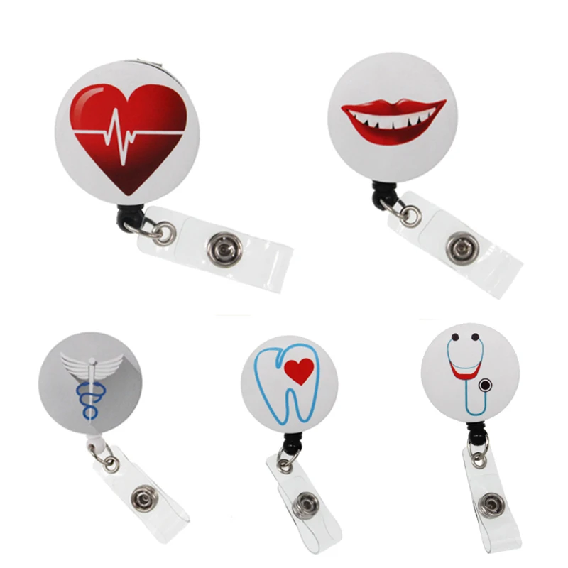 20pcs/lot Mix design Tooth/stethoscope/mouth/heart Medical Retractable