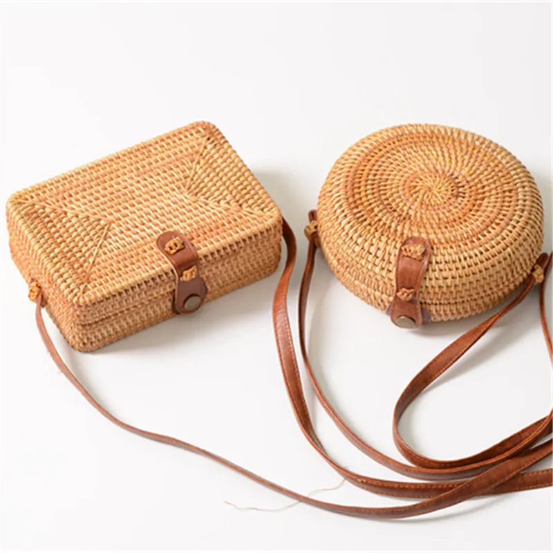 

Nesitu Fashion New Vietnam Handmade Small Women Cuboid Round Straw Bags Female Girl Circle Rattan Woven Beach Messenger Bags M01