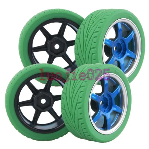 4PCS RC 1/10 On Road Car Green Rubber Foam Tires Tyres Wheel Rims hub