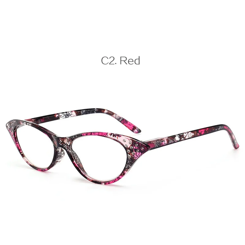 Oulylan Cat Eye Reading Glasses Women Diamond Eyeglasses Presbyopic with Diopter 1.0 1.5 2.0 2.5 3.0 3.5 4.0 for Male Female - Цвет оправы: Red