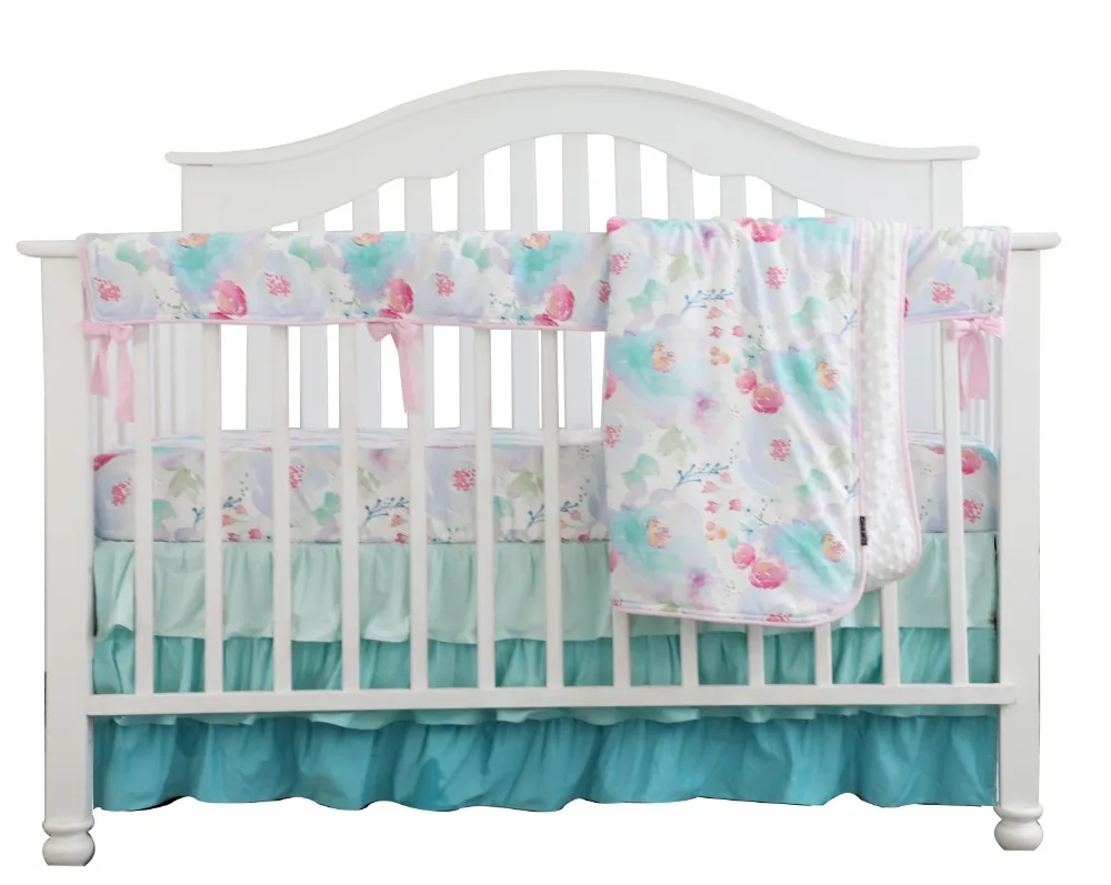 

Sahaler Crib Rail Guard Set Boho Floral Nursery Baby Bedding Ruffled Crib Skirt Crib Rail Cover Set (Romantic Blooms Floral)