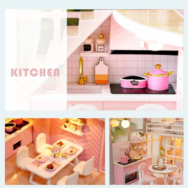 DIY Doll House Wooden doll Houses Miniature dollhouse Furniture Kit Toys for children Christmas Gift L026