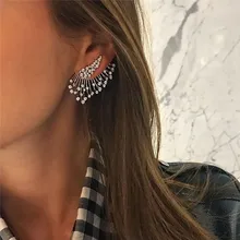 BUTEELUVV стимпанк крыло одиночные серьги Модные ювелирные изделия креативные блестящие стразы Передняя Задняя сторона серьги гвоздики для женщин