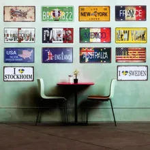 Винтаж Париж, США, Бразилия, автомобильный номерной знак, металлические знаки для гаража, кофейня, бар, украшение дома, тарелка для страны 15x30 см, A273