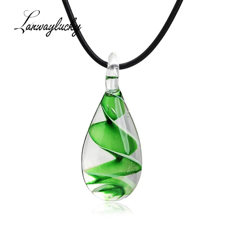 

Murano Glass Pendant Necklace Lampwork Glass Necklace Women Charm Gifts Water Droplet Pendents Wedding Party Lampwork Jewelry