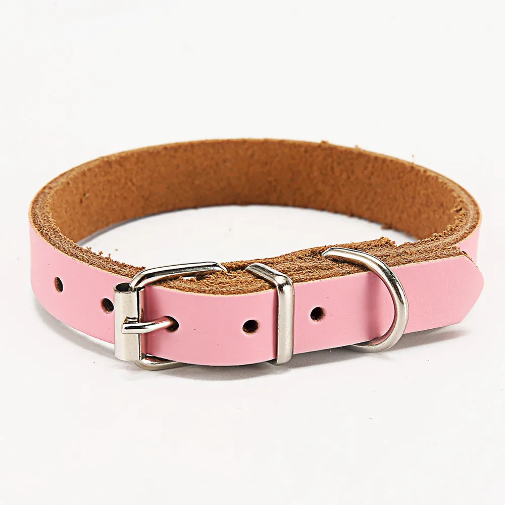 Solid Dog Collars Leather Pink Chihuahua Pitbull Basic Collars Leash For Large Dogs Puppy Cat Lead (25)