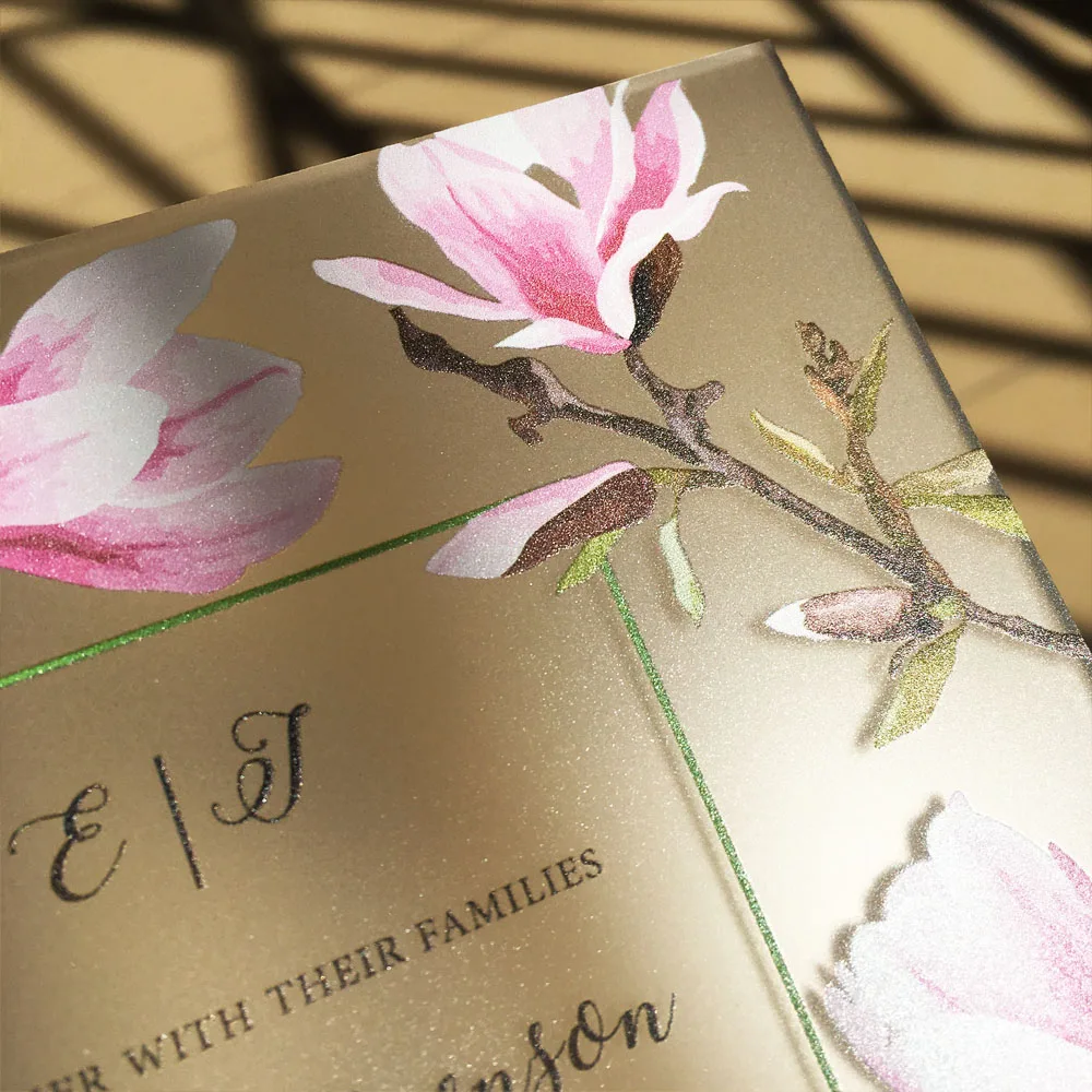  Customized Beautiful Peach Blossom Water Color Style 128*165mm Frosted Acrylic Wedding Invitation C - 32848153497
