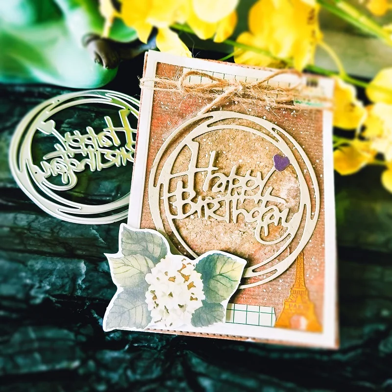 

Happy Birthday Circle Frame Die Metal Steel Cutting Dies Stencil Decor DIY Scrapbooking Paper Card Craft Embossing Die Template