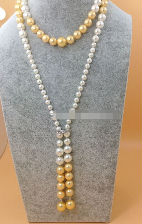 

free shipping>>@@ JY&3440 lone AAAA 6-12mm south sea white / gold shell pearls necklace sweater chain 45