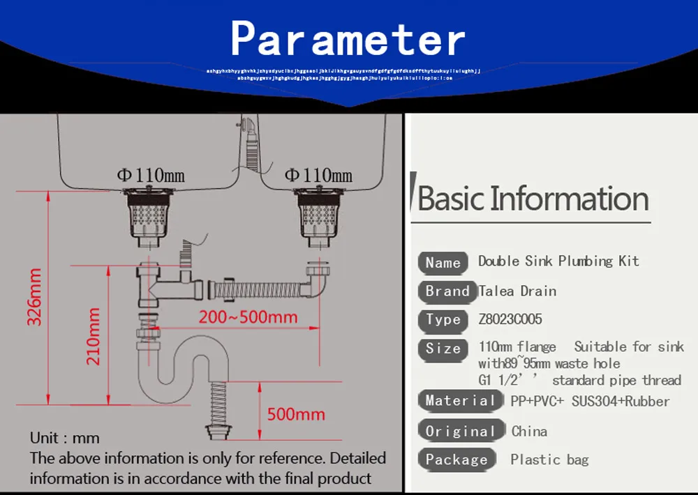 kit de tubo de transbordamento para tira vertical de pia dupla com conjunto de tubos de filtro de mangueira de plástico flexível