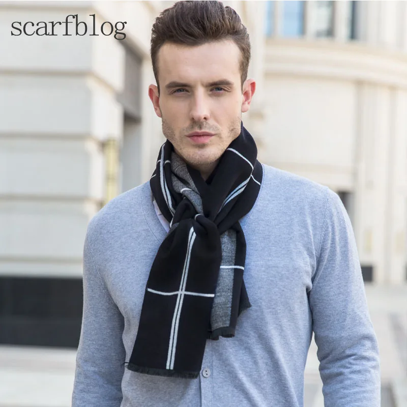Scarfblog Scarf Men Black Imitation Cashmere Plaid Scarf Autumn Winter