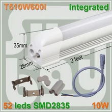 4pcs/lot LED tube T5 integrated 2ft bulb 0.6m 10W surface mounted with accessory for lamp to lamp Milky Clear Cover