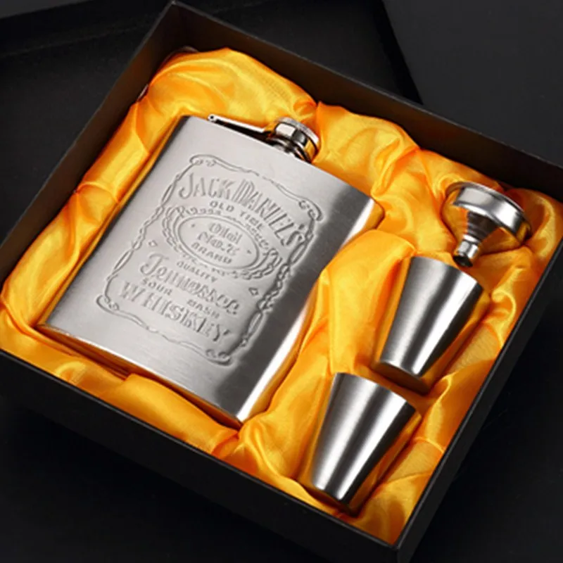 

Portable Stainless Steel Hip Flask Men's Travel Outdoor Hip Flask Whiskey Bottle with Box Drinking Utensils Drinking Gifts
