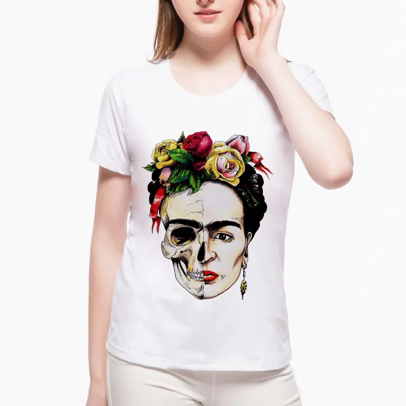 New Sugar Skull T shirt Trends Ghostly face frida kahlo print t shirt ...