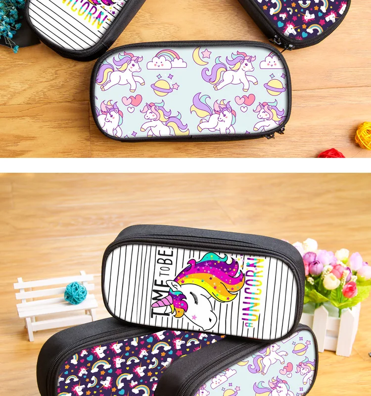 Unicorn pencil bag cartoon stationery waterproof Oxford pen bag large zip compartment large capacity pencil case school supplies (16)