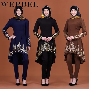 

WEPBEL Muslim Gilded Printing Women's Clothing Middle East Solid Color Ramadan Islamic Abaya