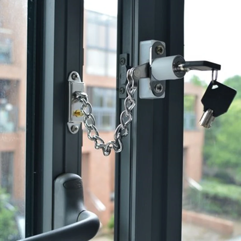 1set Stainless Anti Theft door chain lock with key window lock childen