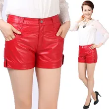 Новые Модные женские сексуальные мини шорты из мягкой кожи овчины Шорты женские с высокой талией короткие красные черные