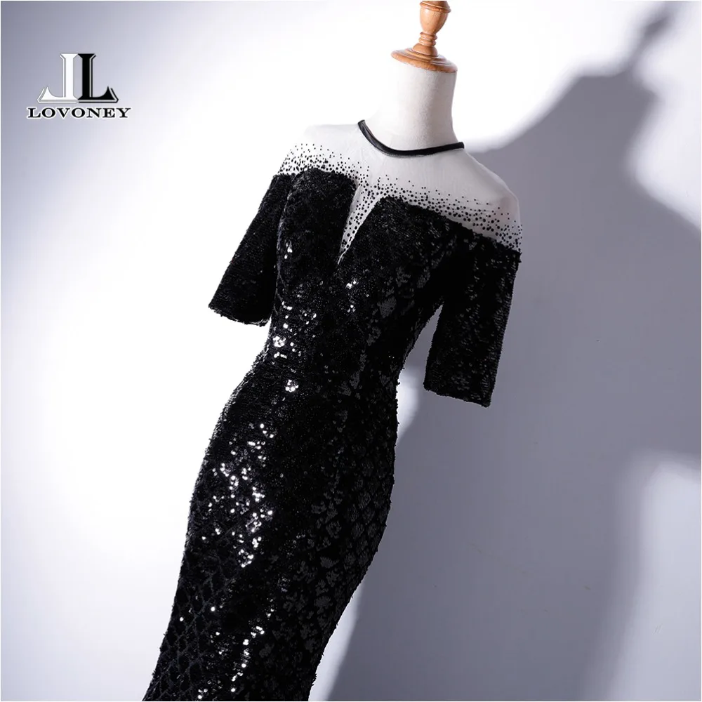 LOVONEY Half Sleeves Evening Dress Long Sequins Side Split Formal Dress Woman Occasion Party Dresses Evening Gown XYG819C