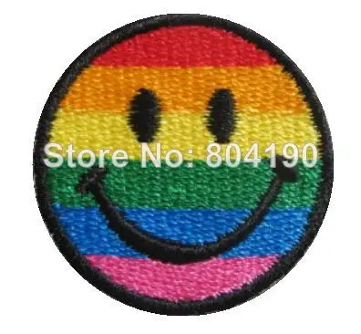 Cute Mini Smiley Face Lovely Gay pride lesbian rainbow flag Hippie Acid Rave applique Iron On PATCH WHOLESALE FREE SHIPPING | Дом и сад