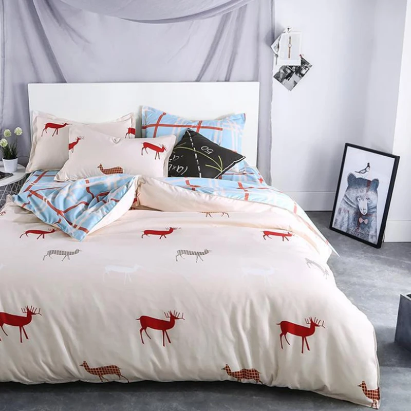 

Christmas Bedding Elk Osaka flower Series Version Four-piece Suit Plant cashmere Flower Pattern Bed Sheet Pillowcases Cover Set