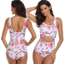 Womens Swim Wear Sexy Women Bodysuit Print Mermaid Vintage O Neck Push Up High Cut Low Back One Piece Bathing Suits Swimsuits crab print u back bodysuit