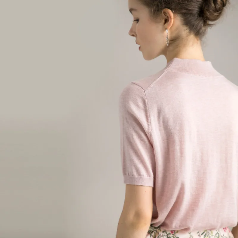 Women Wool Pullovers Half Sleeved Solid Stand