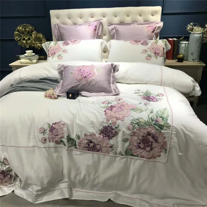 

Luxury White Egyptian Cotton Embroidery Duvet Cover Set 4/7 Pieces Double Queen King Size Bedding Set Bedsheet Set Bed Set