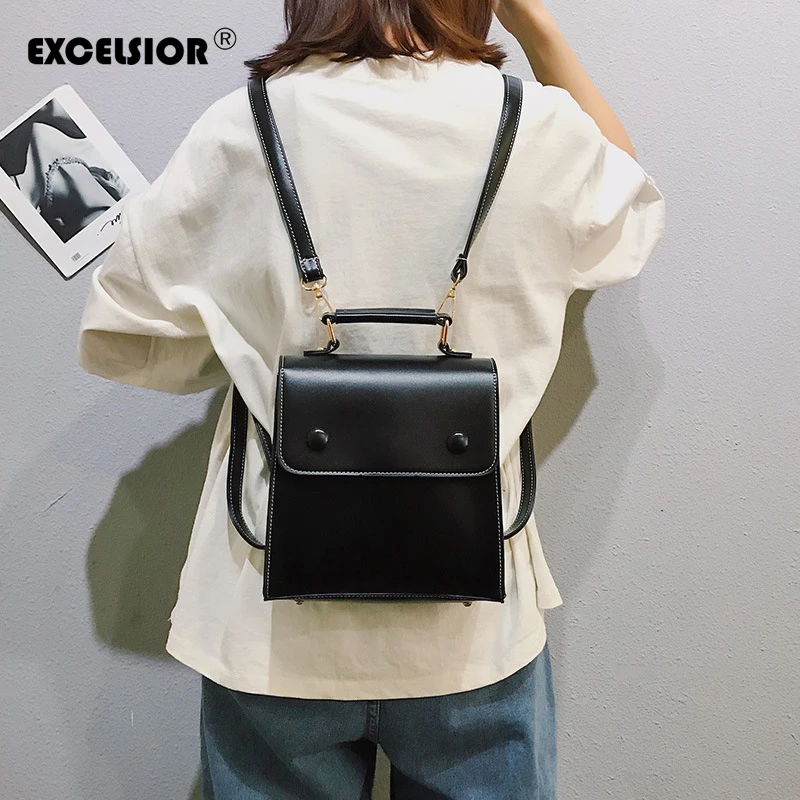 

EXCELSIOR Vintage Schools Backpack High Quality PU Leather Cover Women Backpack New Arrival Hot School Style Bags Multi Use Bag