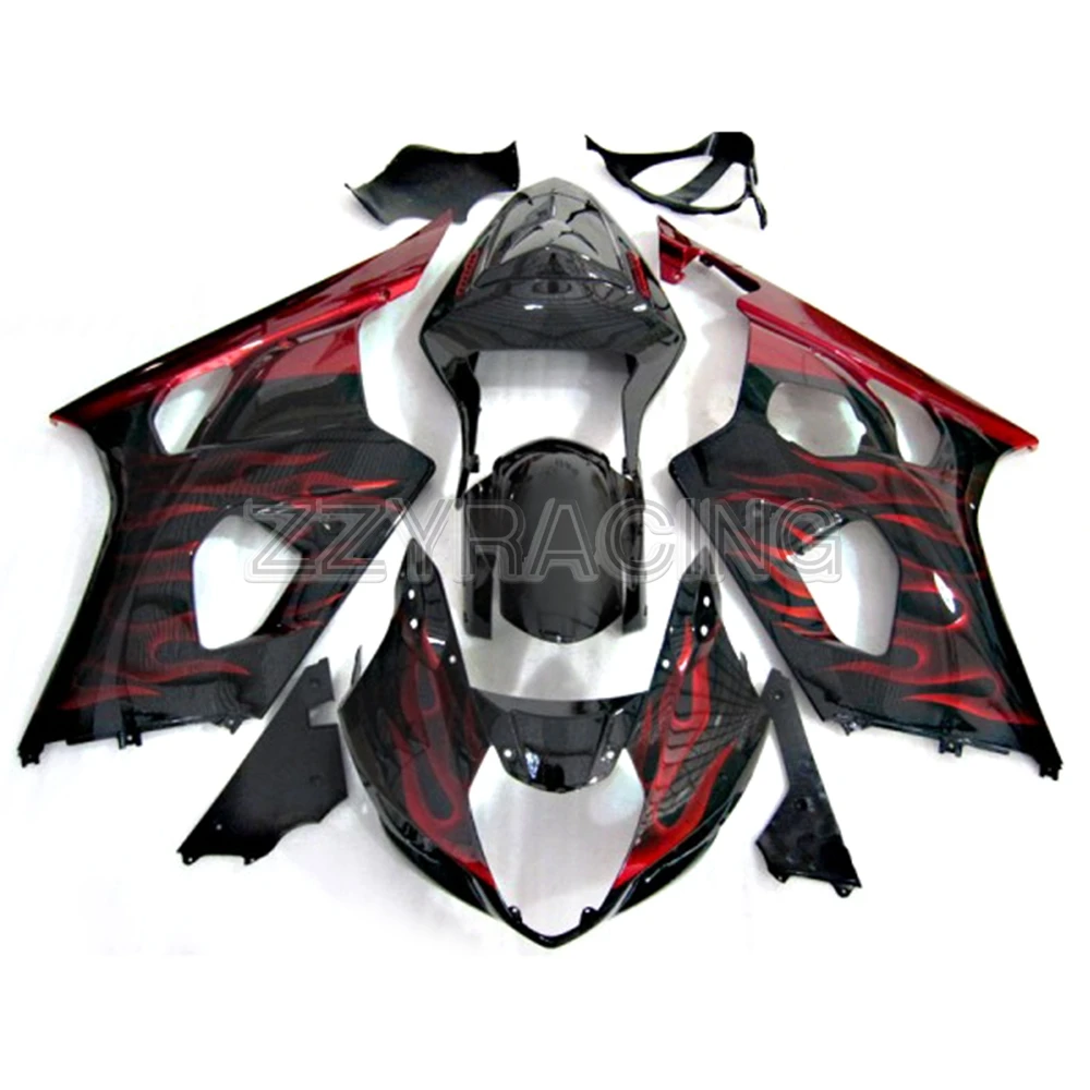 

Injection Fairings Kits for Suzuki GSXR1000 K3 2003 2004 Year Complete ABS Plastic Covers Motorcycle Black with Red Flames