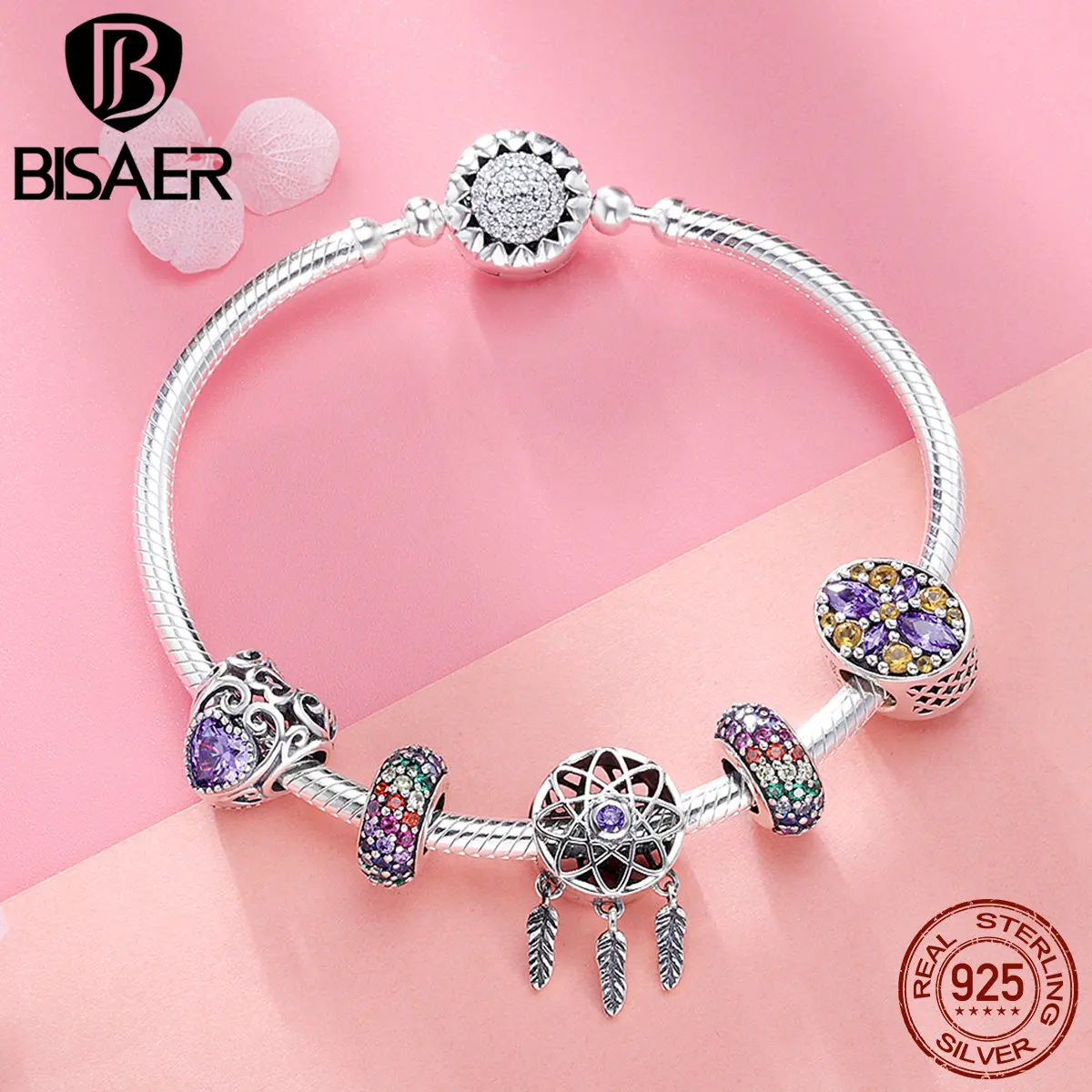 925 Sterling Silver Bracelets Dreamcatcher Holder Crystal Femme Bracelets & Bangles for Women Authentic Silver Jewelry ECB809 925 Sterling Silver Bracelets Dreamcatcher Holder Crystal Femme Bracelets & Bangles for Women Authentic Silver Jewelry ECB809