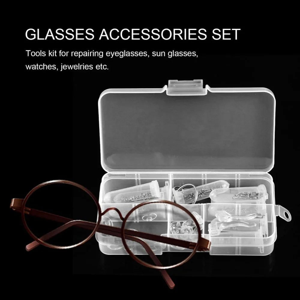 Popular Eyeglass Repair Tool Assortment Set Optical Watch Screwdriver Screws Nuts Nose Pads with Box for Glasses Accessories New |