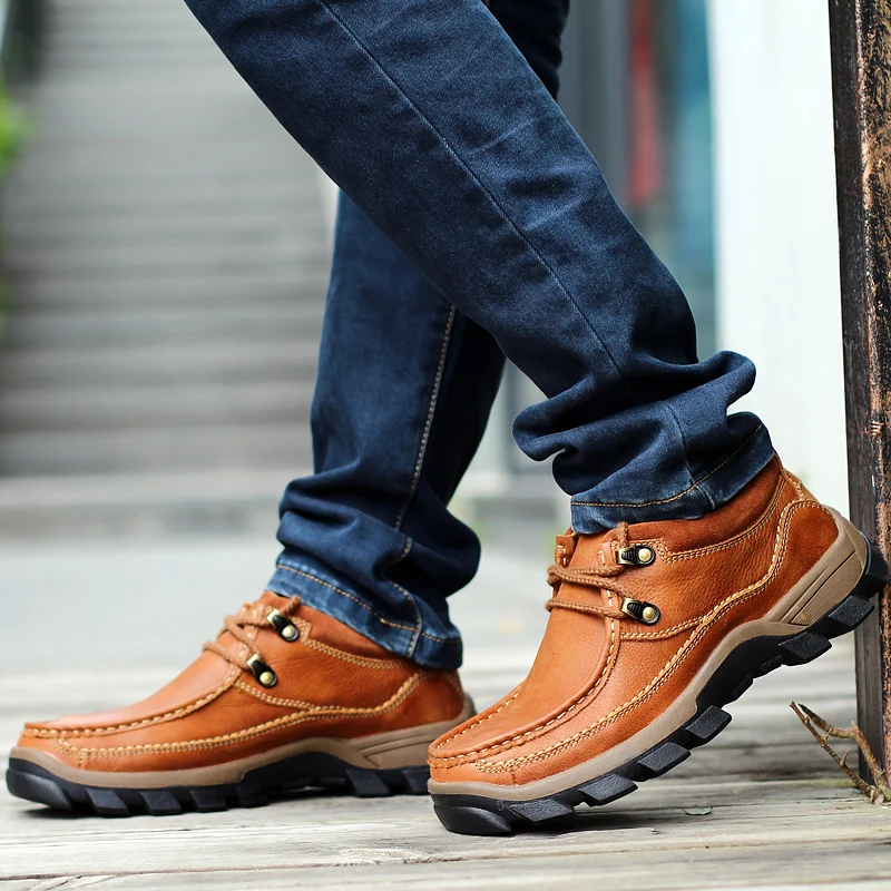 Брендовые качественные мужские оксфорды из натуральной кожи; Уличная обувь; размеры 38-44; удобные прочные мужские модные резиновые сапожки