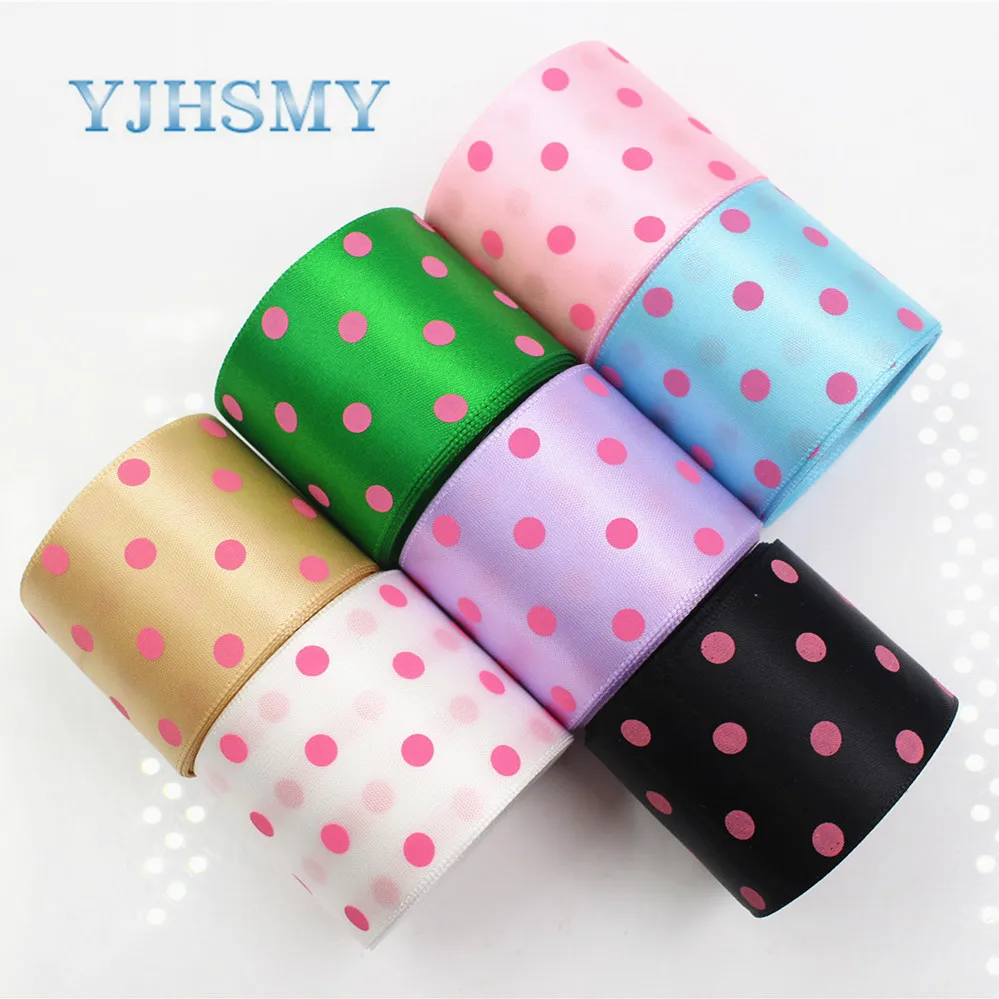 

YJHSMY C-17622-866,10 yards, 38 mm pink Polka Dots satin Ribbon,The tape for Sewing , DIY Headdress Accessories Handmade