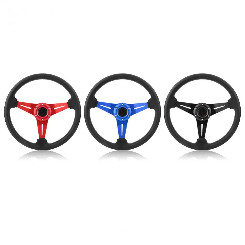 Car Steering Wheel 350mm 14inch Frame PU Leather 6-Bolt Car Racing Steering Wheel Universal Aluminum W//Horn Automotive Steering Wheel black