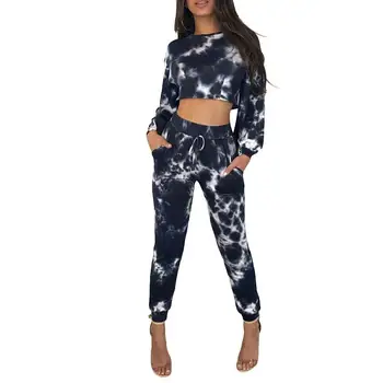 

Women Set Casual Tie-Dye Long Sleeve O-Neck Print Top+Print Outfit Women Clothing Suits Female