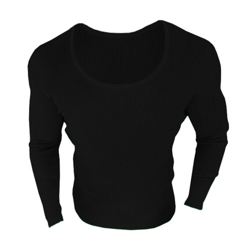 INCERUN, модные мужские свитера с длинным рукавом, Осень-зима, мужские топы, одежда, облегающая футболка для фитнеса, бегунов, бодибилдинга, Hombre, футболка - Цвет: Black